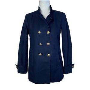 Zara Basic Navy Blue Cotton Military Style Double Breasted Jacket Coat Size XS